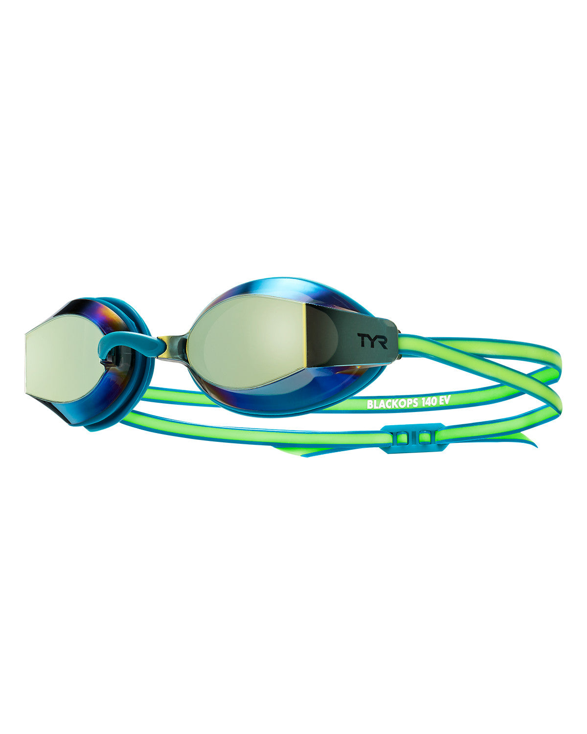 TYR Adult Black Ops 140 EV Mirrored Racing Goggles in Turquoise / Lime, product view