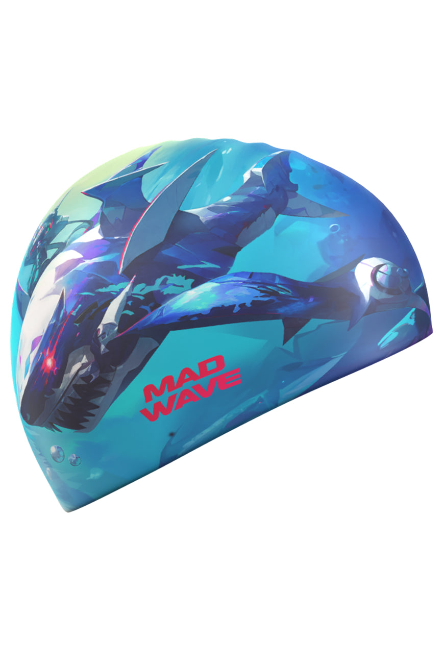 Mad Wave Silicone Caps (Shark Hq print) - Aqua Style Saudi Arabia
