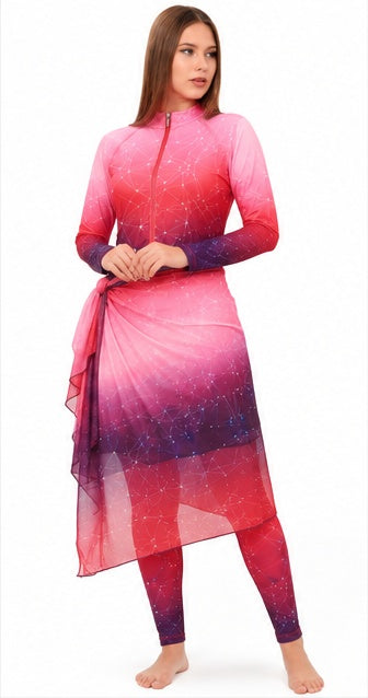 Women's Modest Swimsuit with Skirt – Pink & Purple