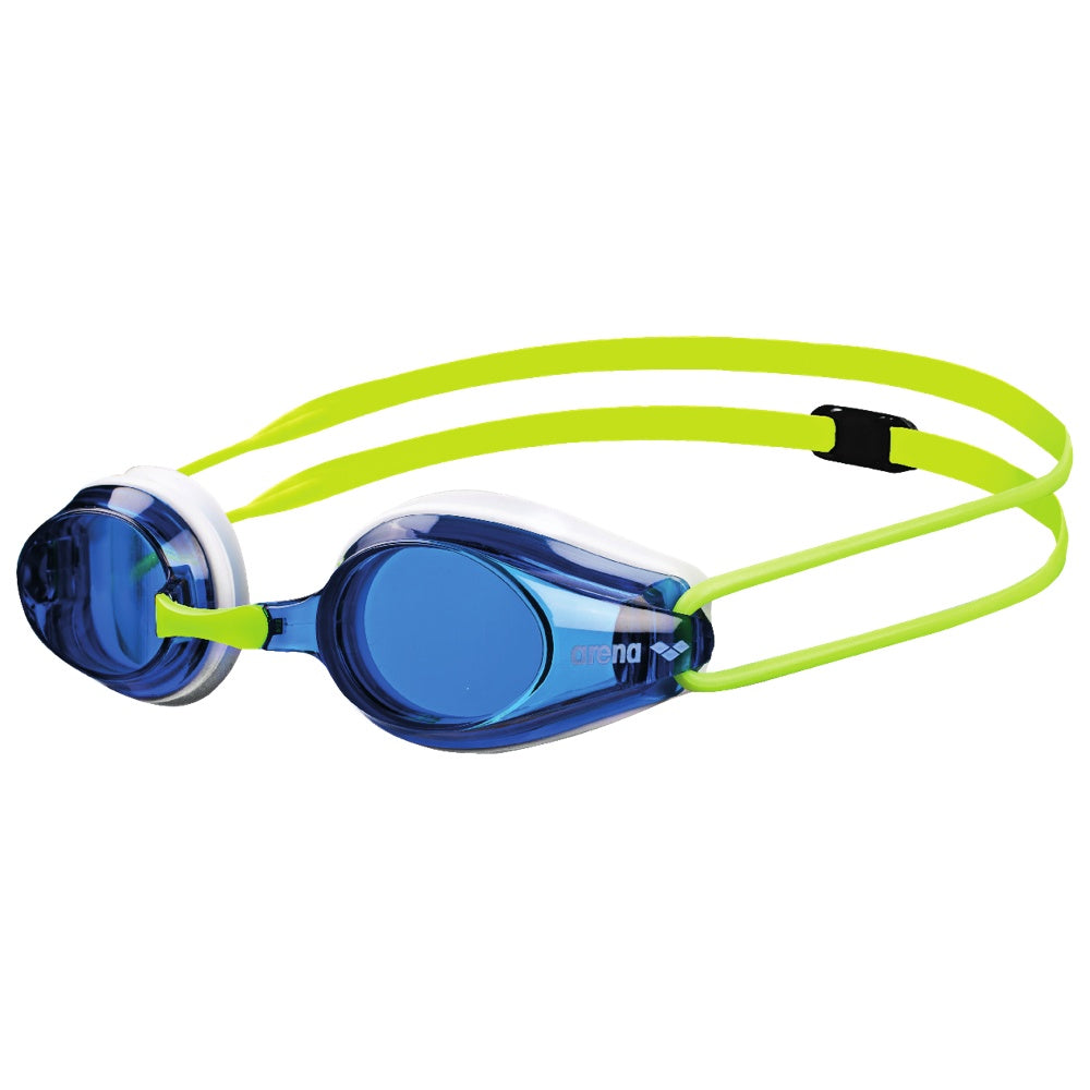 Arena Tracks Junior Swim Goggles – Blue/White/Fluoyellow- (Racing) - Aqua Style Saudi Arabia