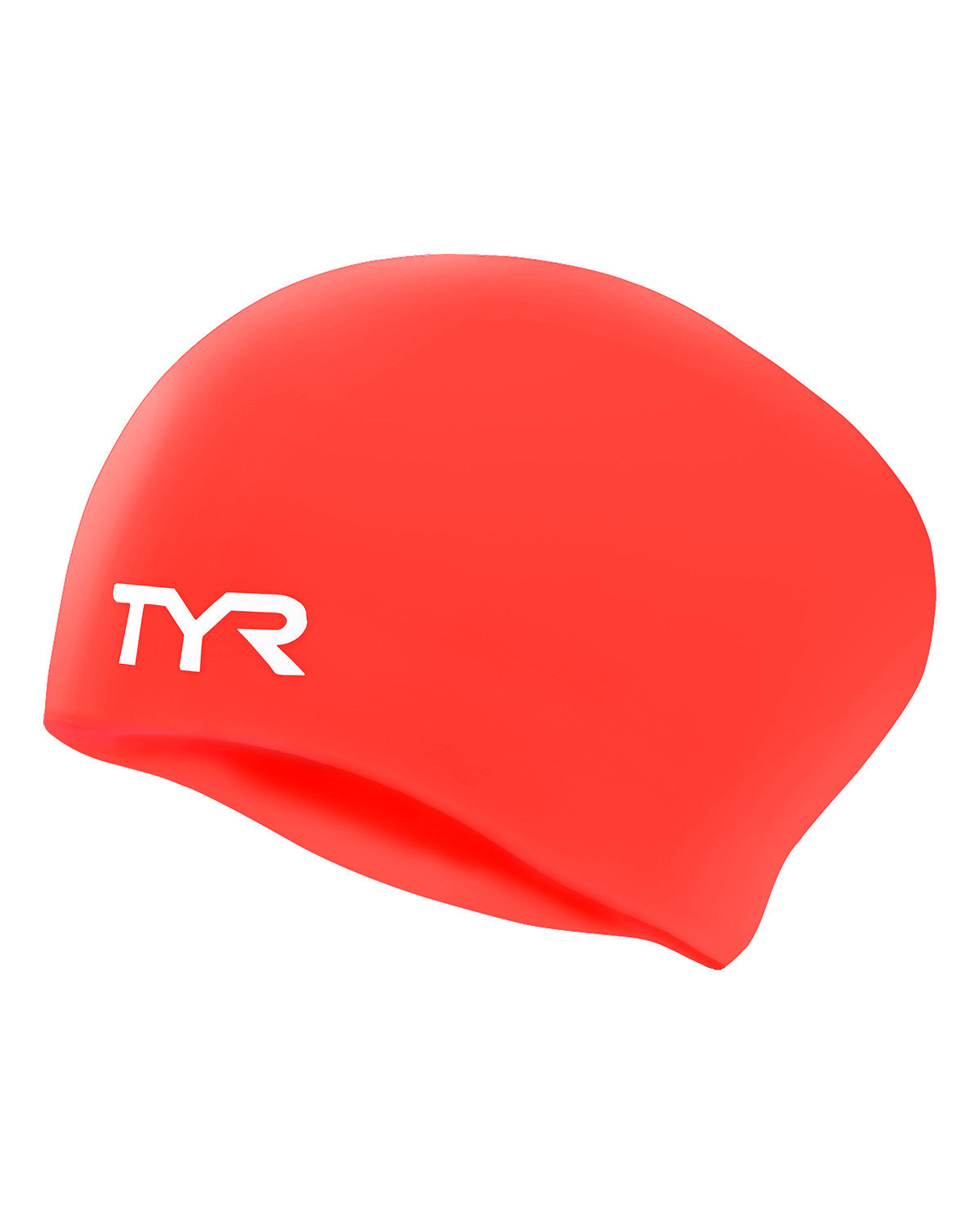 TYR Tie Dye Long Hair Silicone Youth Training Swim Cap in Red / Multicolor / Blue, product view