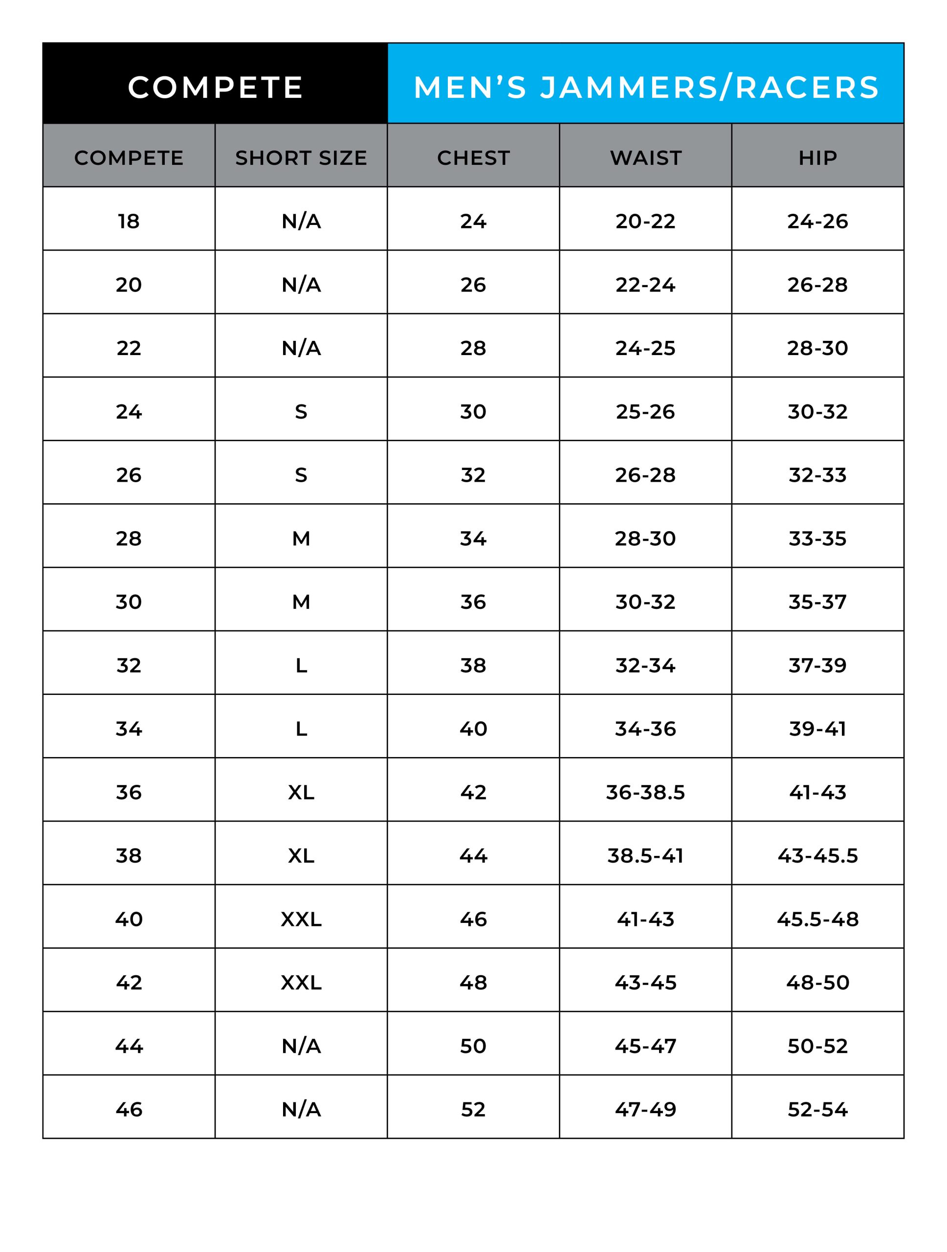dolfin-pdp-sizecharts-competejammers Sizing Chart